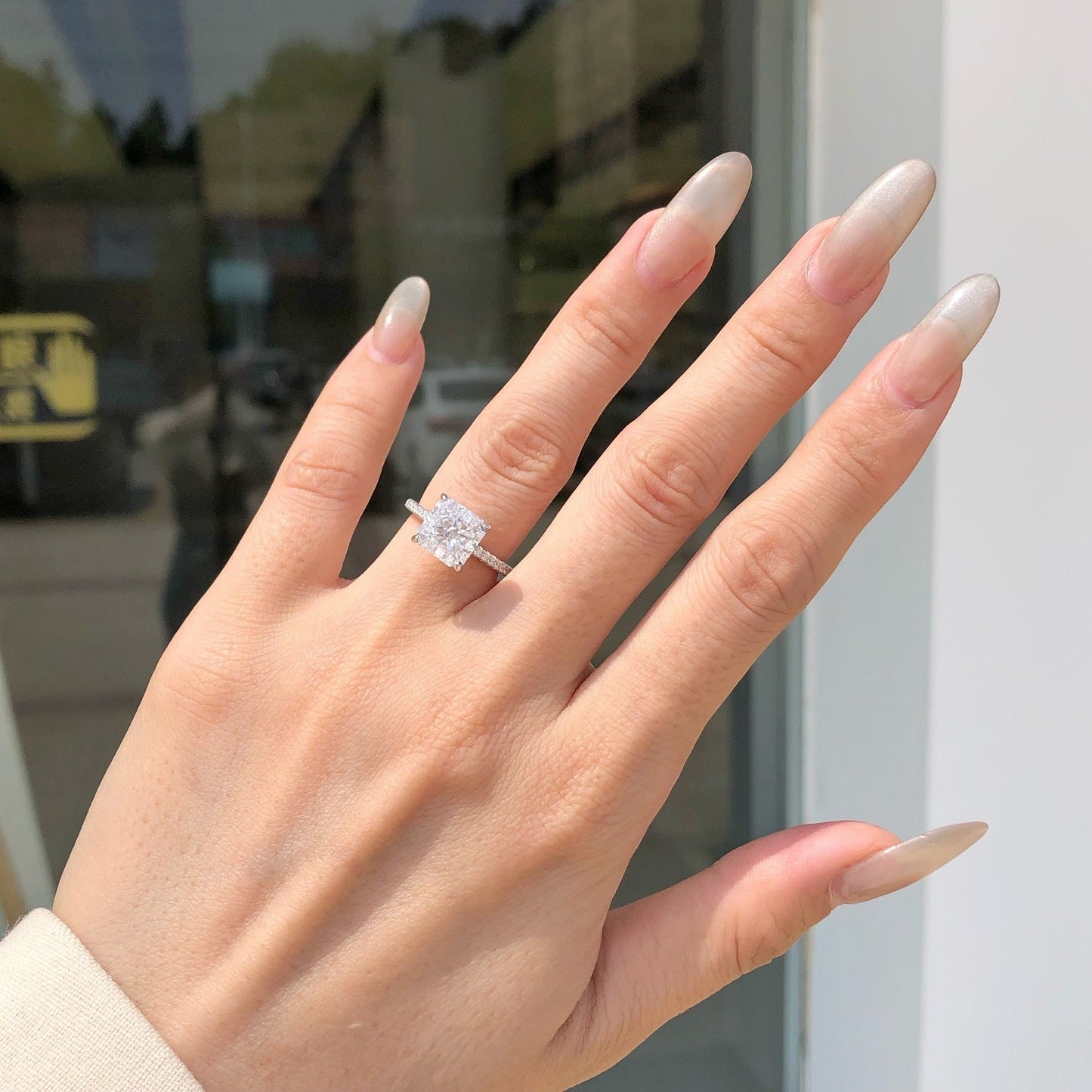 925 Silver Crushed Ice Lab Sapphire Ring – 18K Gold Plated Elegance
