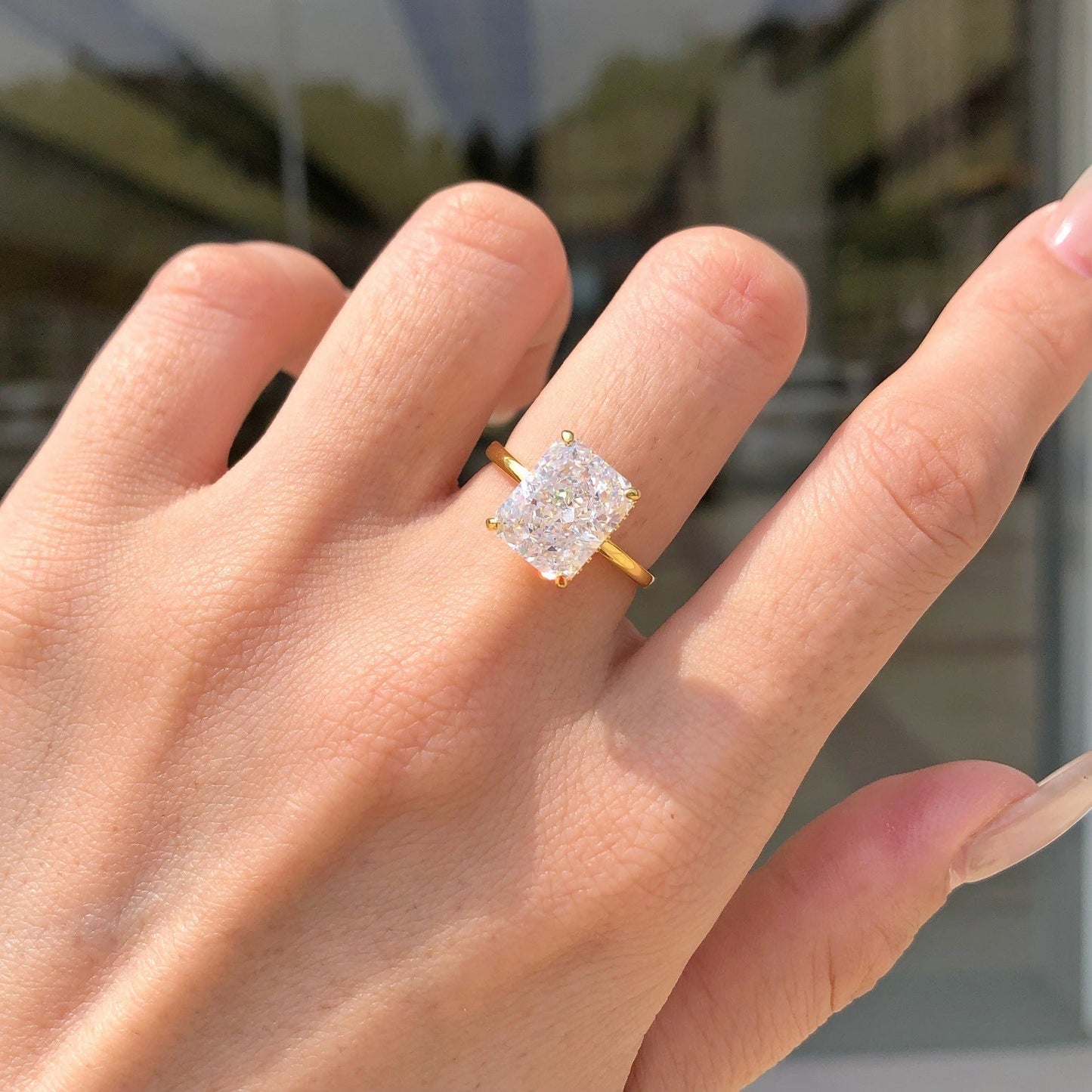 925 Silver Crushed Ice Lab Sapphire Ring – 18K Gold Plated Elegance