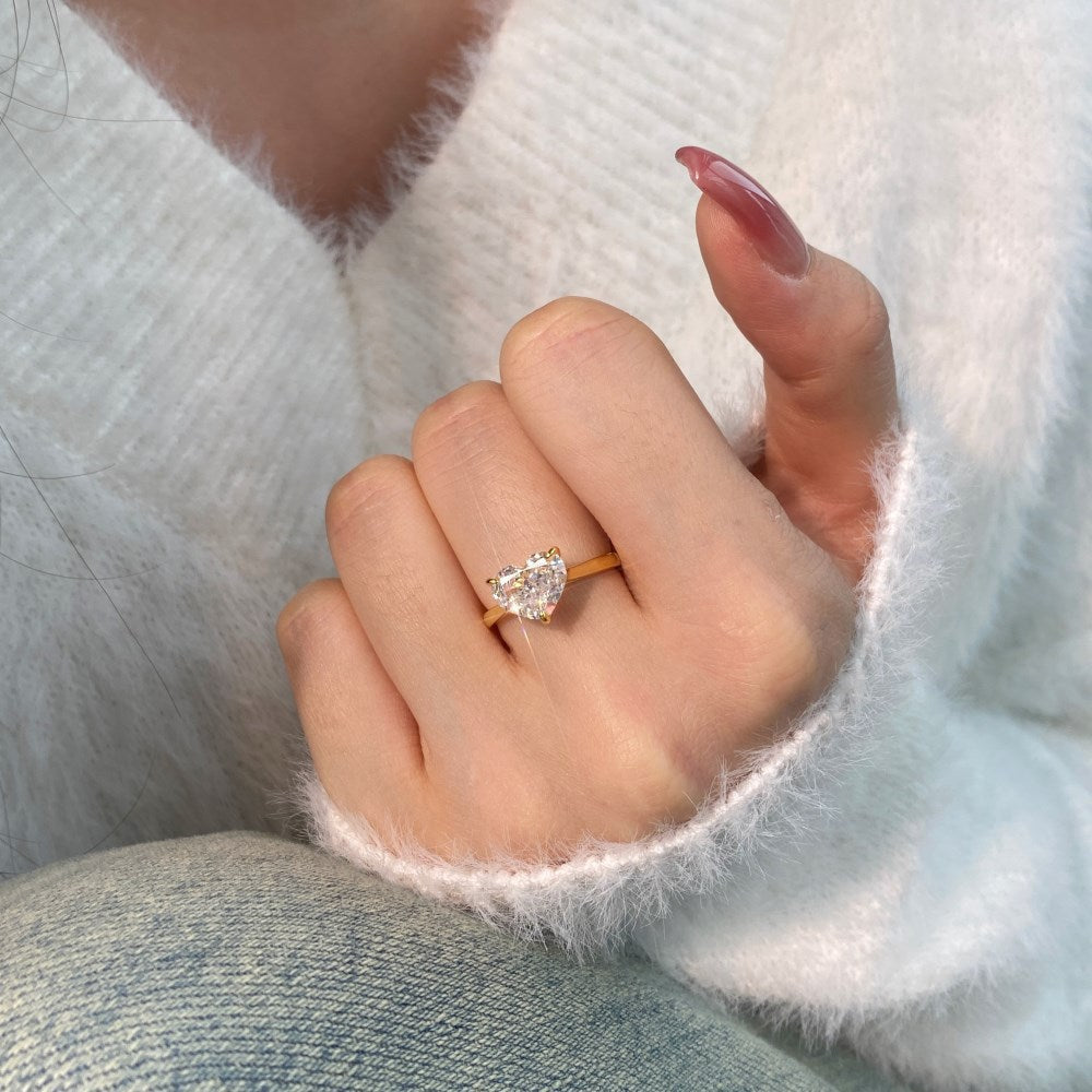 925 Sterling Silver 8A Zircon Water Drop Heart Geometric Design Ring