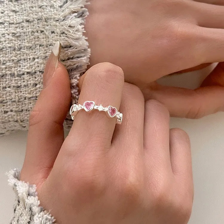 S925 Sterling Silver Bow Pink Diamond Adjustable Ring