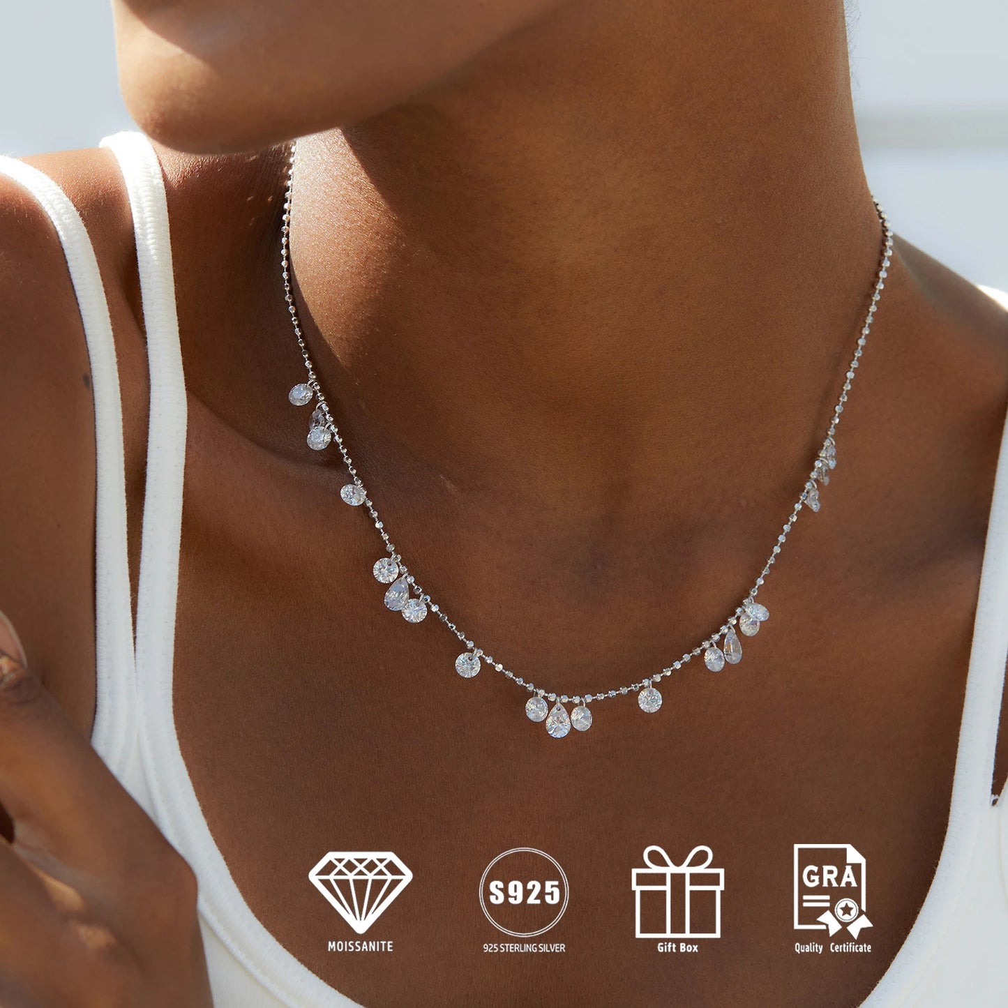 925 Silver Sparkling Stackable Zircon Clavicle Necklace