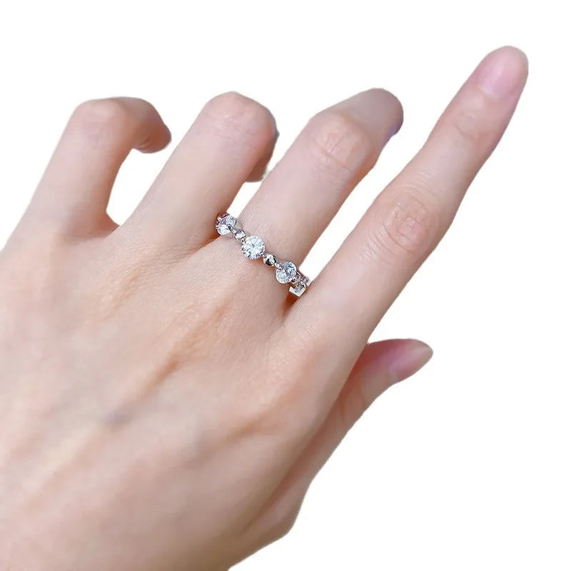 S925 Silver Round Bead Diamond Ring – Diamond Accent