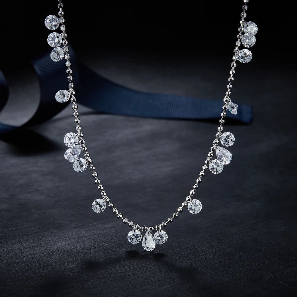 925 Silver Sparkling Stackable Zircon Clavicle Necklace