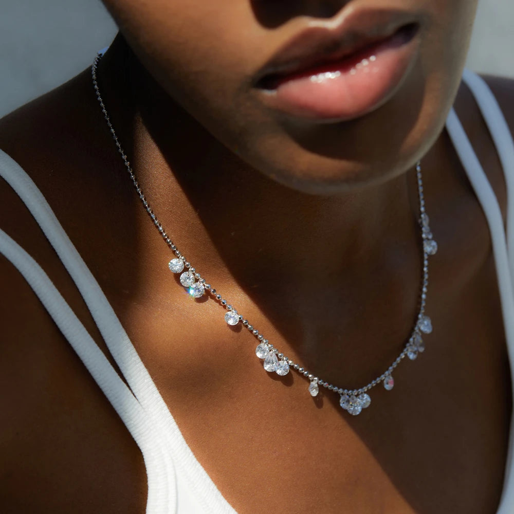 925 Silver Sparkling Stackable Zircon Clavicle Necklace