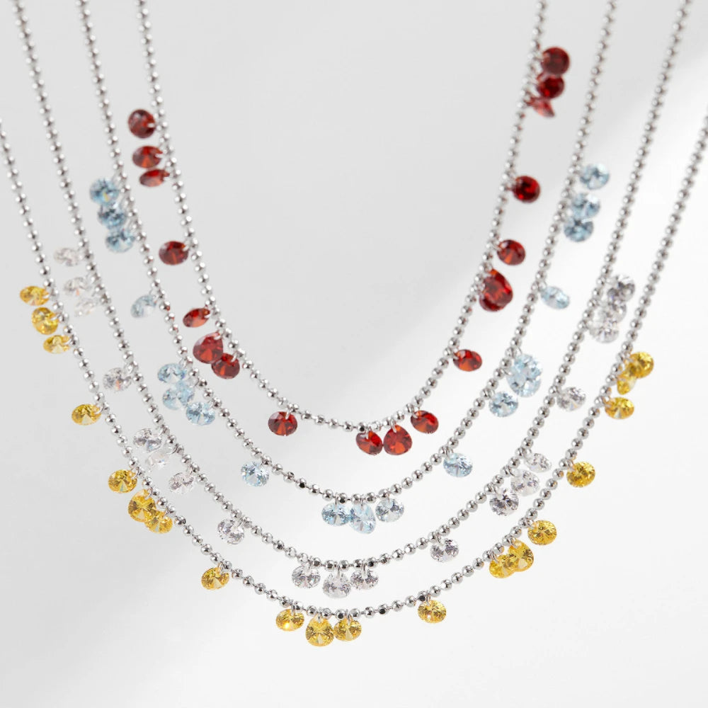 925 Silver Sparkling Stackable Zircon Clavicle Necklace