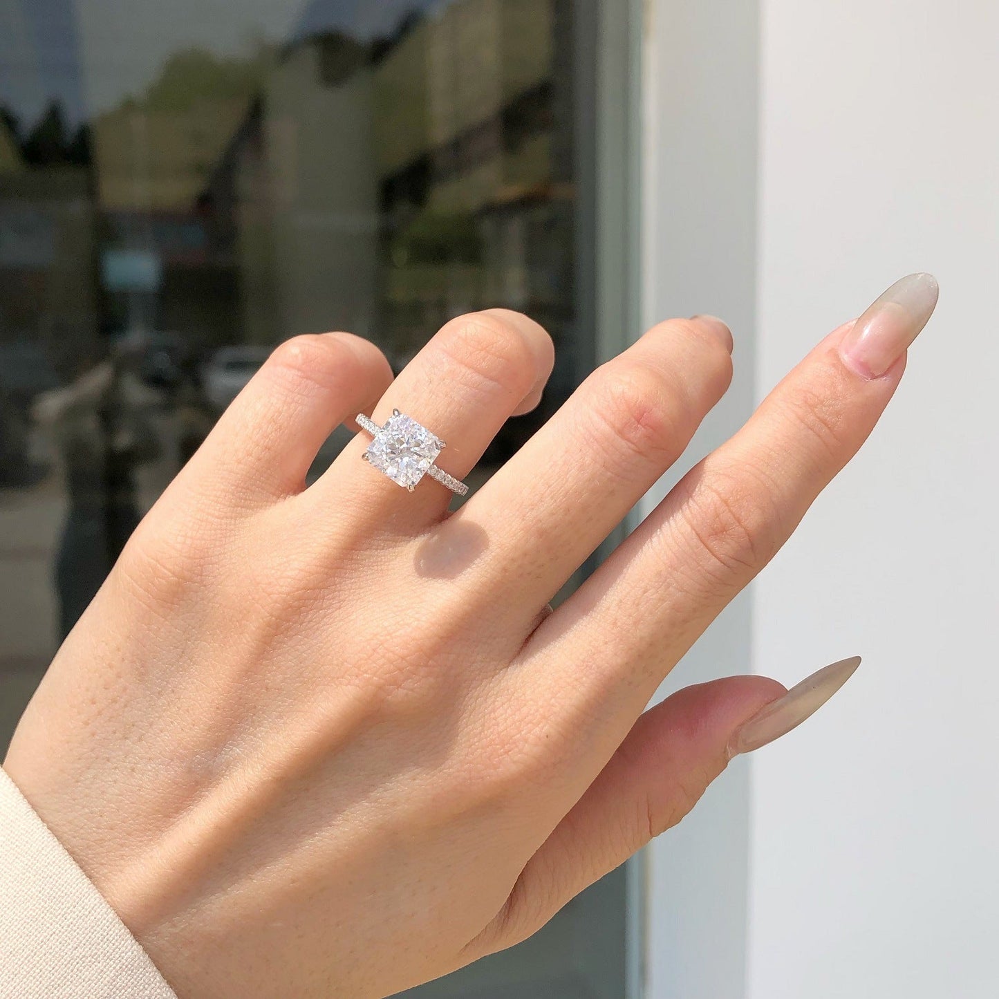 925 Silver Crushed Ice Lab Sapphire Ring – 18K Gold Plated Elegance