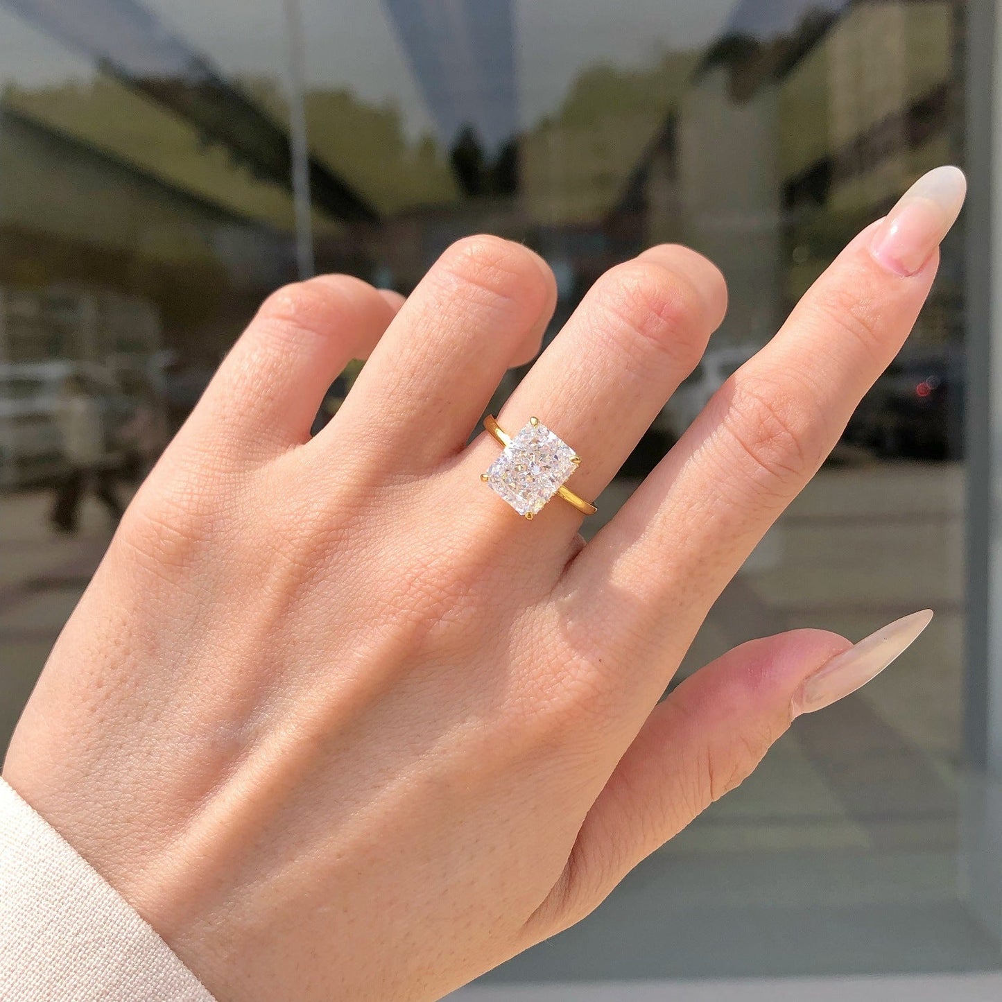925 Silver Crushed Ice Lab Sapphire Ring – 18K Gold Plated Elegance