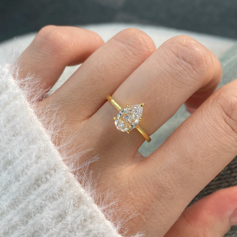 925 Sterling Silver 8A Zircon Water Drop Heart Geometric Design Ring