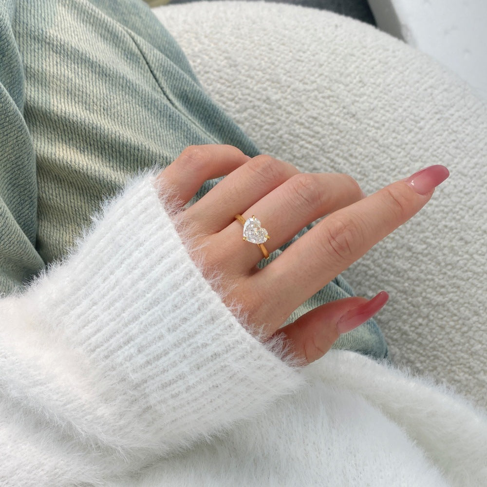 925 Sterling Silver 8A Zircon Water Drop Heart Geometric Design Ring
