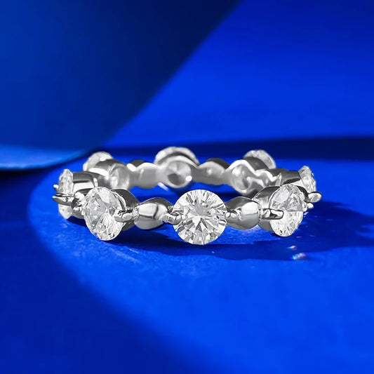 S925 Silver Round Bead Diamond Ring – Diamond Accent