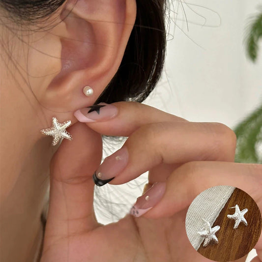 925 Sterling Silver Irregular Starfish Stud Earrings
