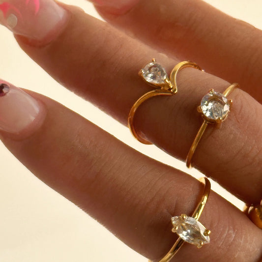 18K Gold Plated Ring - Cubic Zirconia & Stainless Steel