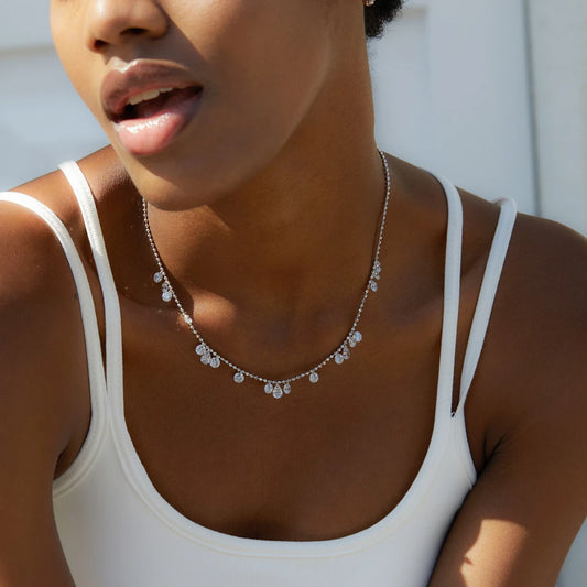 925 Silver Sparkling Stackable Zircon Clavicle Necklace