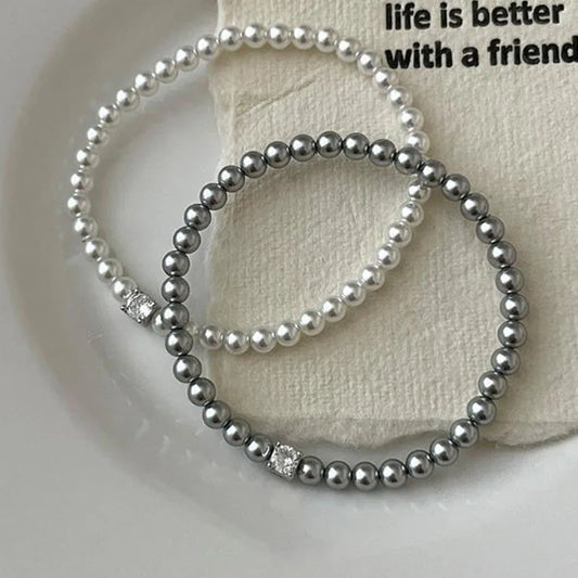 925 Silver Sugar Cube & Pearl Bracelet – Minimalist Chic