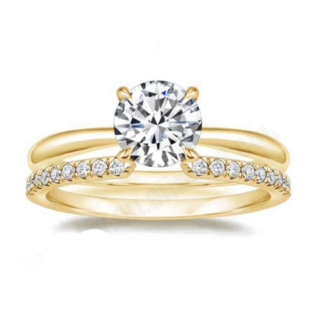 18K Gold Plated 925 Sterling Silver Real Moissanite Diamond Ring Set Wedding
