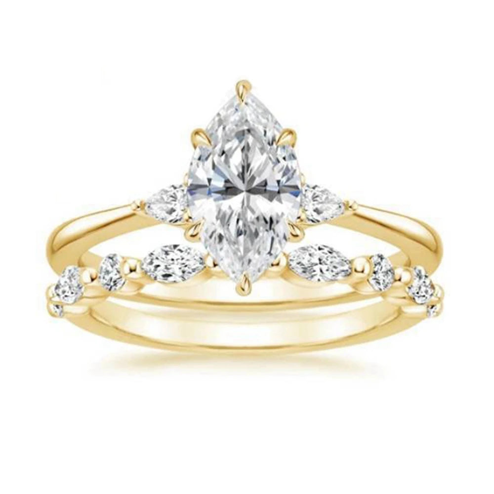 18K Gold Plated 925 Sterling Silver Real Moissanite Diamond Ring Set Wedding