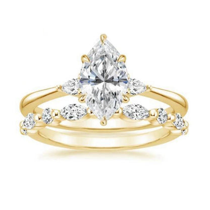 18K Gold Plated 925 Sterling Silver Real Moissanite Diamond Ring Set Wedding