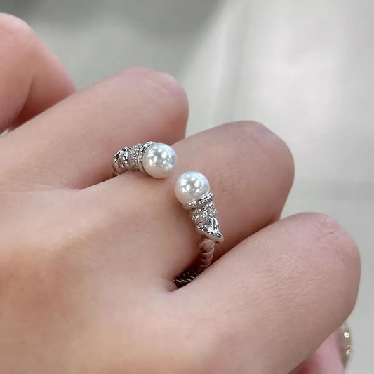 S925 Silver Pearl Ring – Vintage-Inspired Adjustable Opening Design
