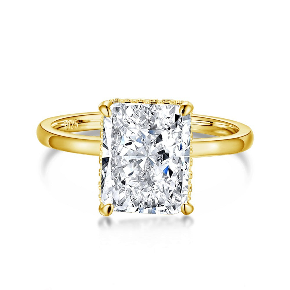 925 Silver Crushed Ice Lab Sapphire Ring – 18K Gold Plated Elegance