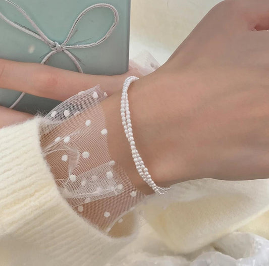 925 Sterling Silver Double Entwined Pearl Bracelet