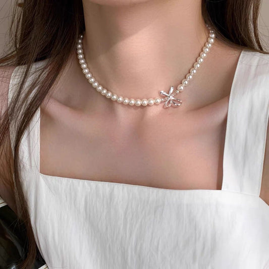 925 Silver Sweet Bow Pearl Necklace