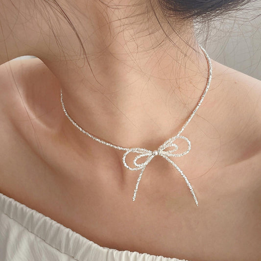 Pure 925 Sterling Silver Timeless Bow Necklace
