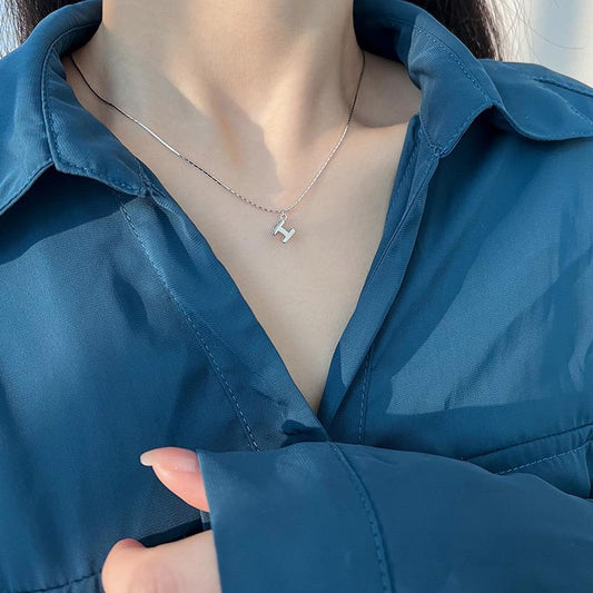925 Silver Three-Dimensional H Initial Necklace