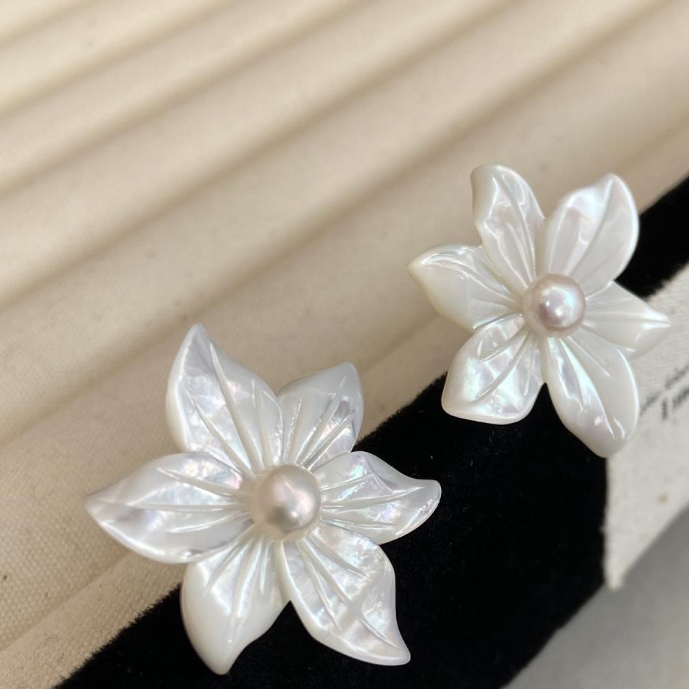 925 Silver White Orchid Natural Pearl Stud Earrings
