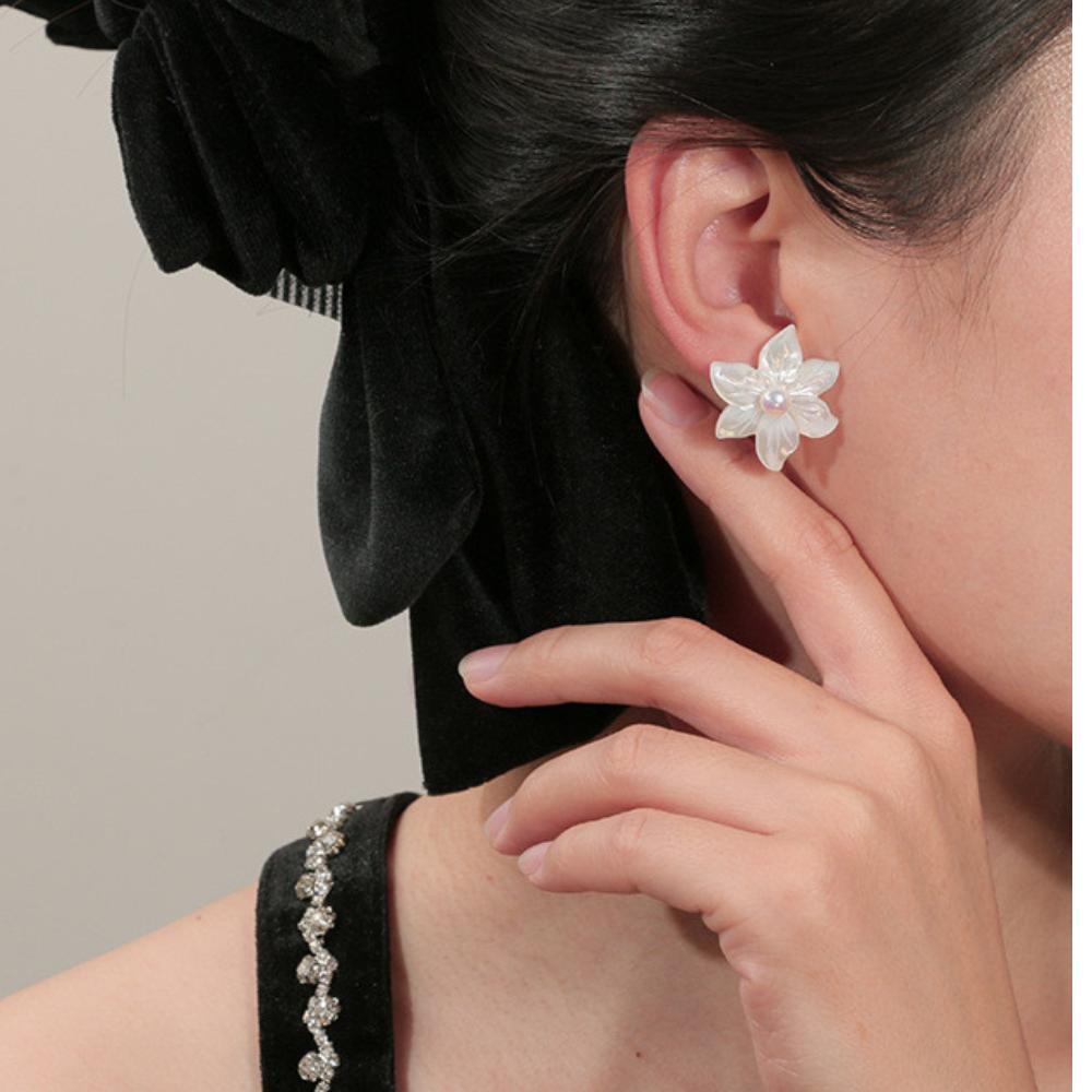 925 Silver White Orchid Natural Pearl Stud Earrings