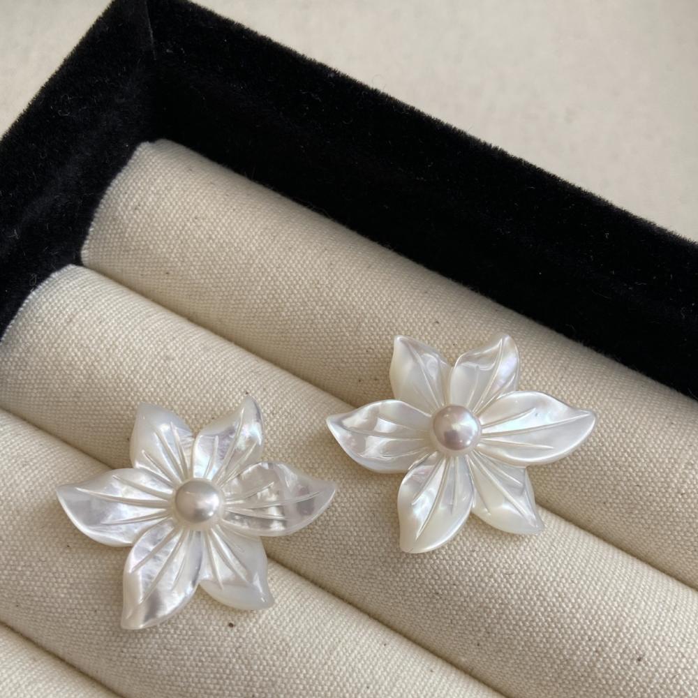 925 Silver White Orchid Natural Pearl Stud Earrings