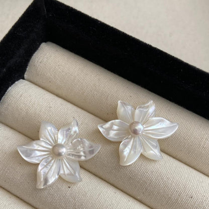 925 Silver White Orchid Natural Pearl Stud Earrings