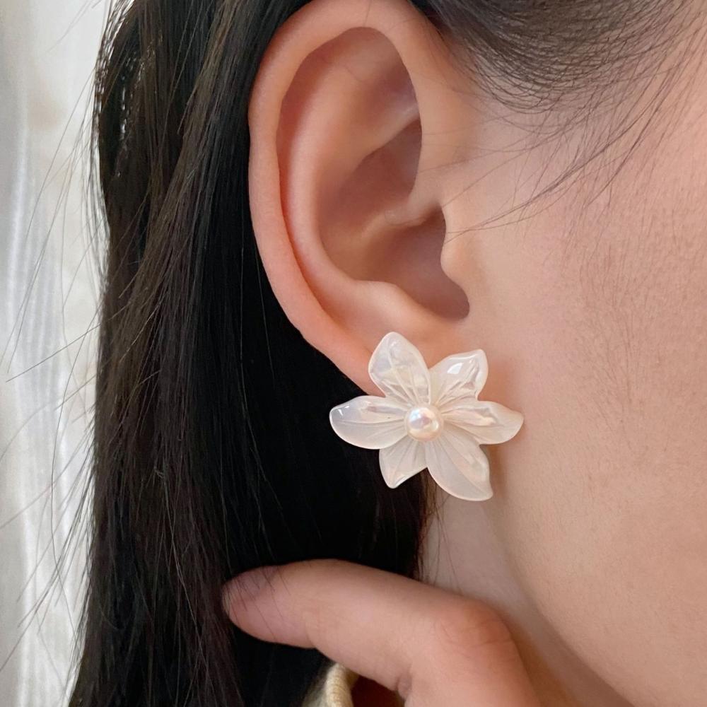925 Silver White Orchid Natural Pearl Stud Earrings